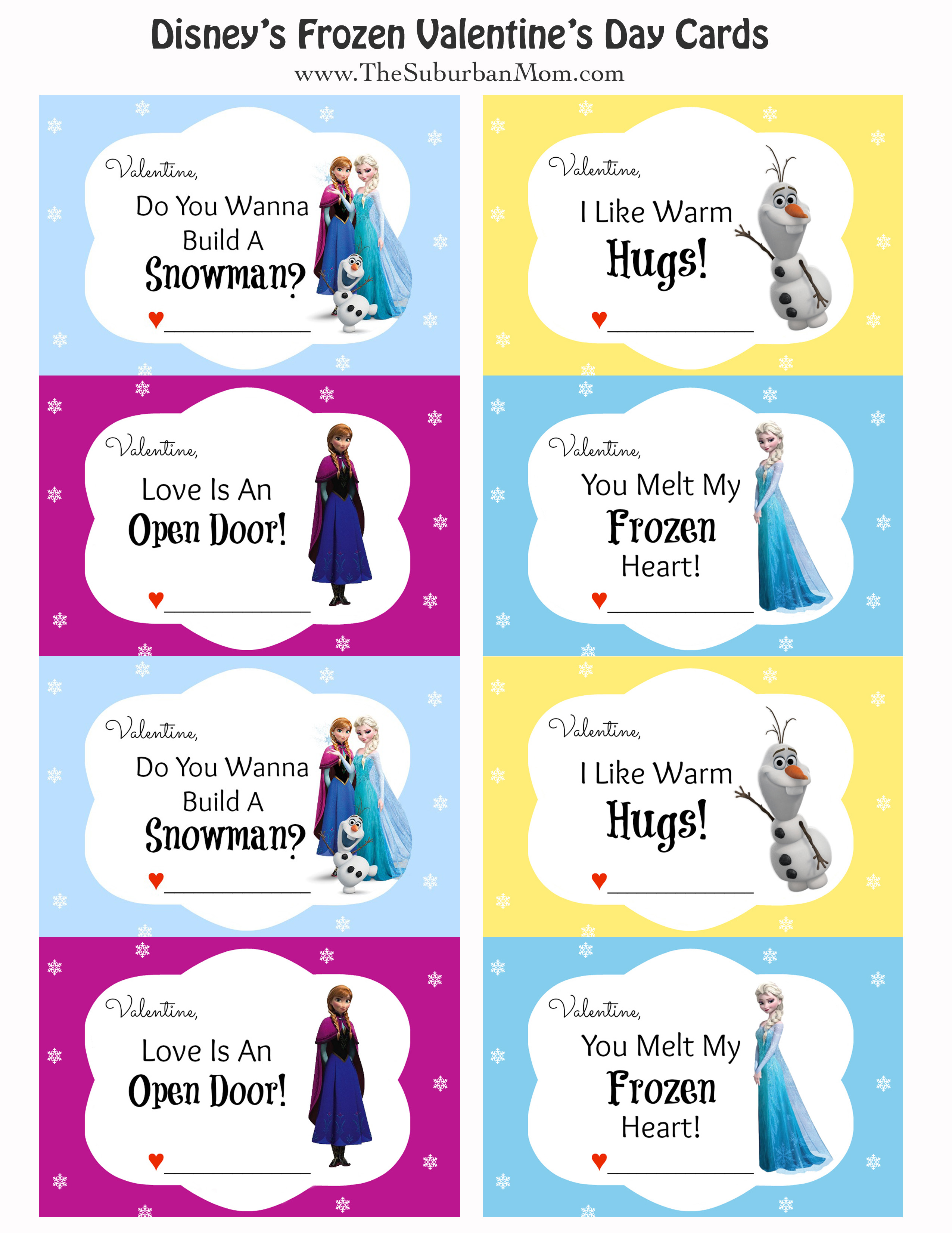 free printable disney frozen valentine's day cards - thesuburbanmom